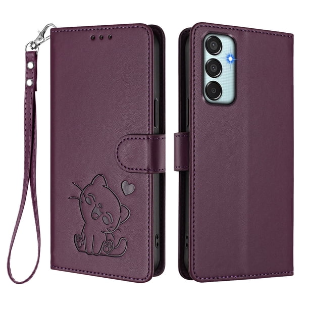 Carcasa Billetera de Cuero Sintético para Samsung Galaxy M15 5G, Morado Oscuro