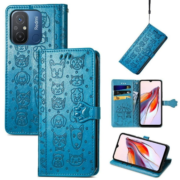 Funda Cartera FOXDOCK para XIAOMI Redmi 12C , Flip PU con Relieve de Gatos y Perros, Tarjetero y Soporte