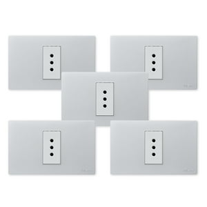 Want - Pack 5 Tomacorriente Simple Metálico 10A - Gris Blanco