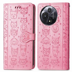 Funda Cartera Foxdock Para Tcl 60 , Flip Pu Con Relieve De Gatos Y Perros, Tarjetero Y Soporte