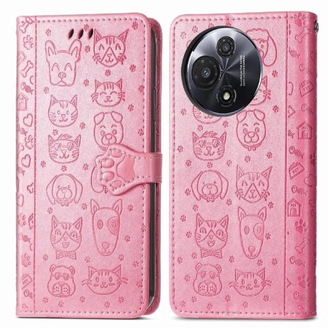 Funda Cartera Foxdock Para Tcl 60 , Flip Pu Con Relieve De Gatos Y Perros, Tarjetero Y Soporte