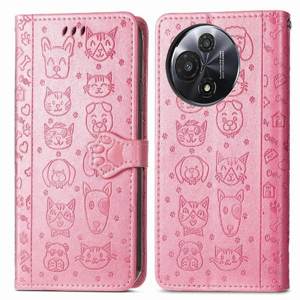 Funda Cartera FOXDOCK para TCL 60 , Flip PU con Relieve de Gatos y Perros, Tarjetero y Soporte