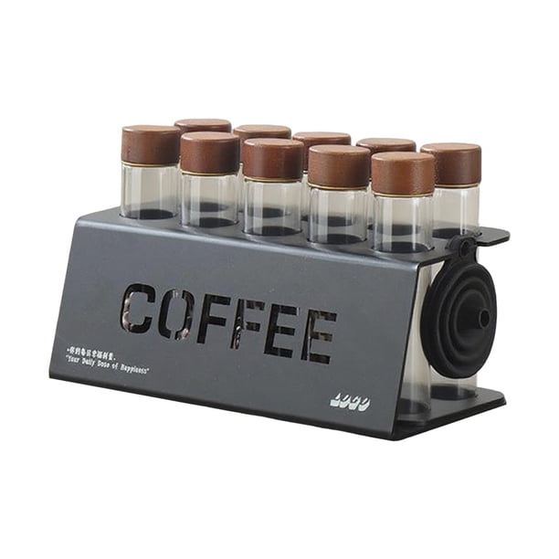 Bodegas de café Contenedor de almacenamiento de café de vidrio acrílico Soporte de exhibición de tubo hermético con embudo Adecuado para la preparació 10 tubos grandes