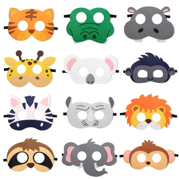 Máscaras de fieltro Party Favors CiyVolyeen Safari Jungle Animal (12 unidades)