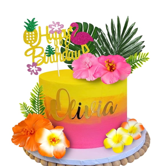 Decoración para tartas con forma de flor hawaiana, 13 unidades, para fiestas
