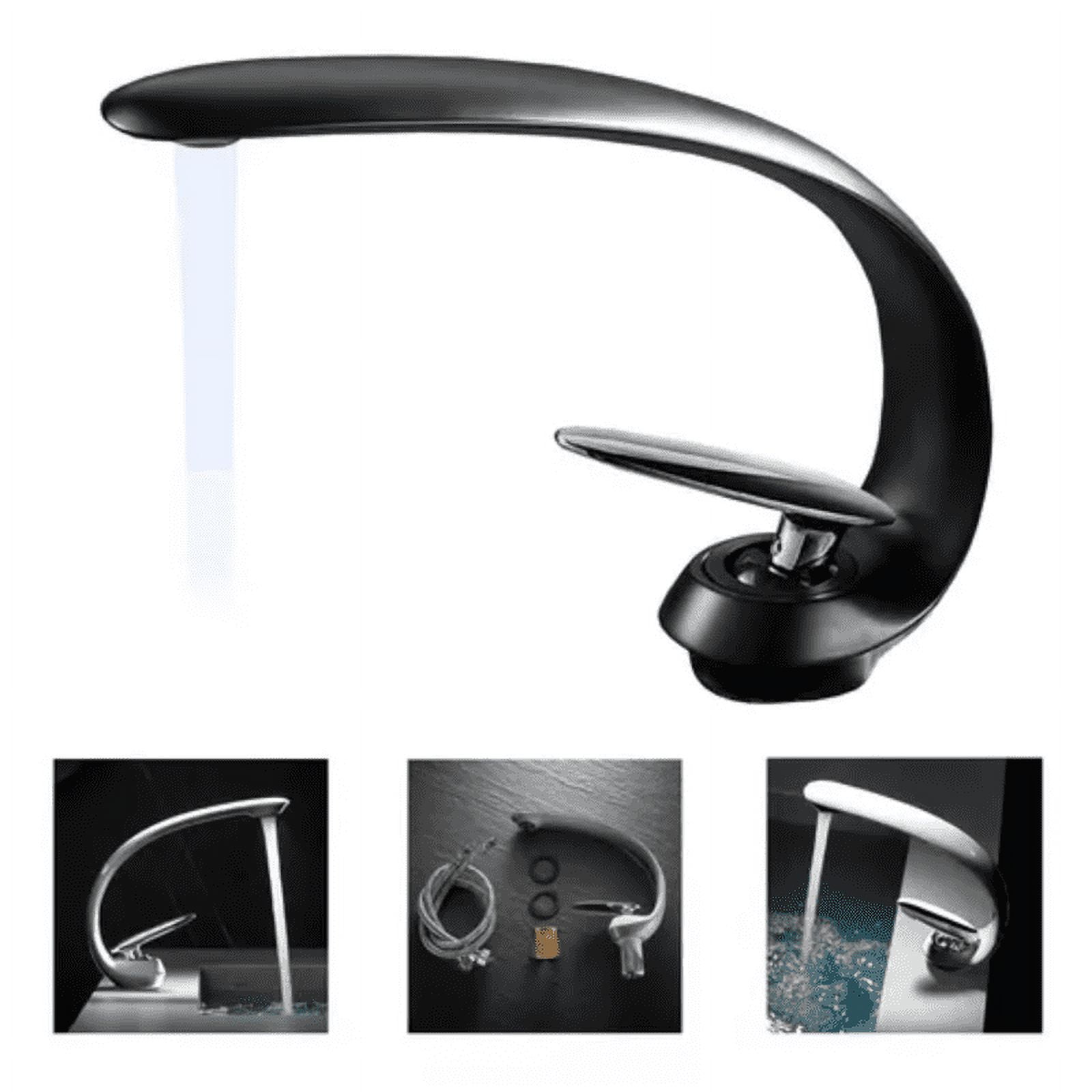 Genérico - Llave Lavamanos Curva Premium Acero Inoxidable Negro Baño