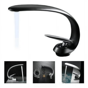 Genérico - Llave Lavamanos Curva Premium Acero Inoxidable Negro Baño