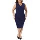 thumbnail image 1 of Agnes Orinda Vestido Ajustado para Mujer Talla Grande con Cuello en V Fruncido sin Mangas para Oficina, Fiesta, Cóctel, Lápiz 2X Azul Marino, 1 of 5