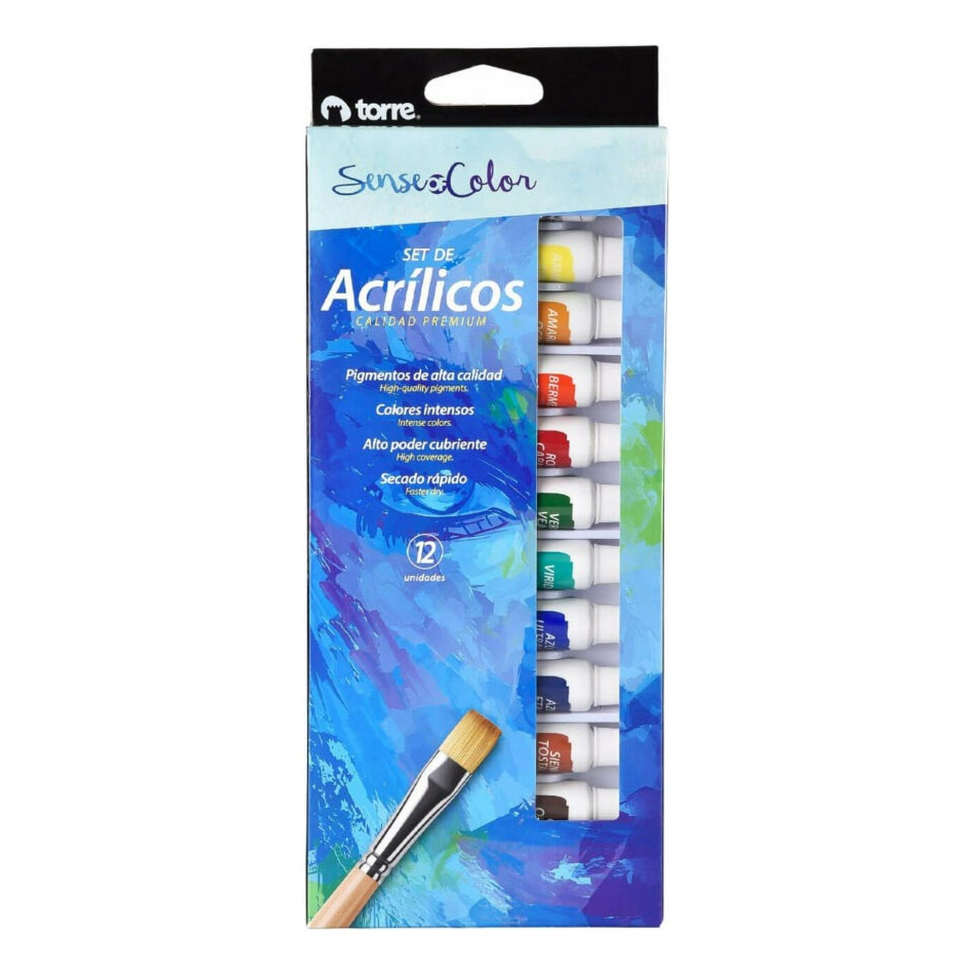 Set Acrílicos En Tubo 12 Colores. Torre. Sense Of Color Azul
