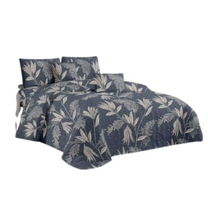 Genérico - Cubrecama Quilt Verano 2 Plazas - Azul Hojas Doradas Kfl619