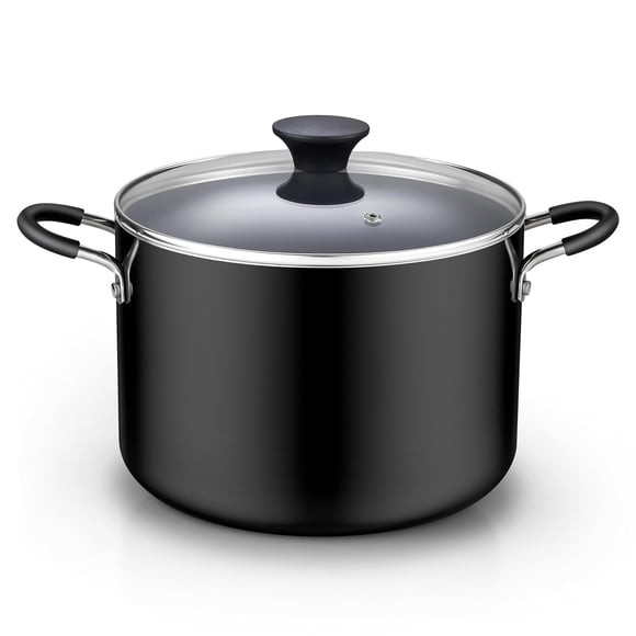 Antiadherente Stockpot Cook N Home de 8 litros con tapa de aluminio negro