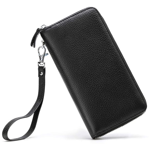 Cartera Moflycom para mujer, con bloqueo RFID, piel negra