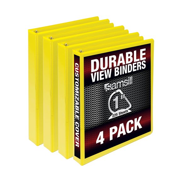Binder Samsill - Anillo duradero en D de 1 pulgada (4 unidades), color amarillo