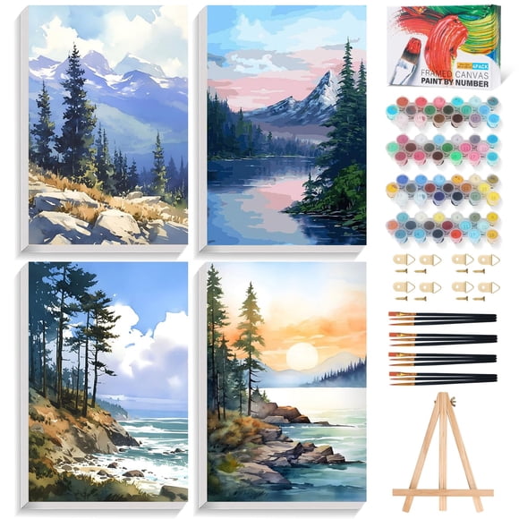 Kit de pintura por números Fountor 4 unidades con marco y caballete