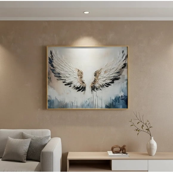 Cuadro Alas De Angel Diamante, Marco Dorado 90x70x3cm