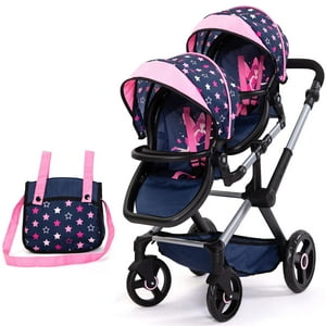 Cochecito Para Muñecas Bayer Design Xeo Twin Stars Azul Y Rosa, 46 Cm