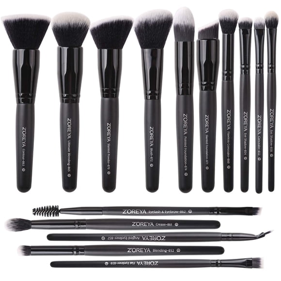 Set de pinceles de maquillaje ZOREYA 15 piezas de fibra sintética con estuche