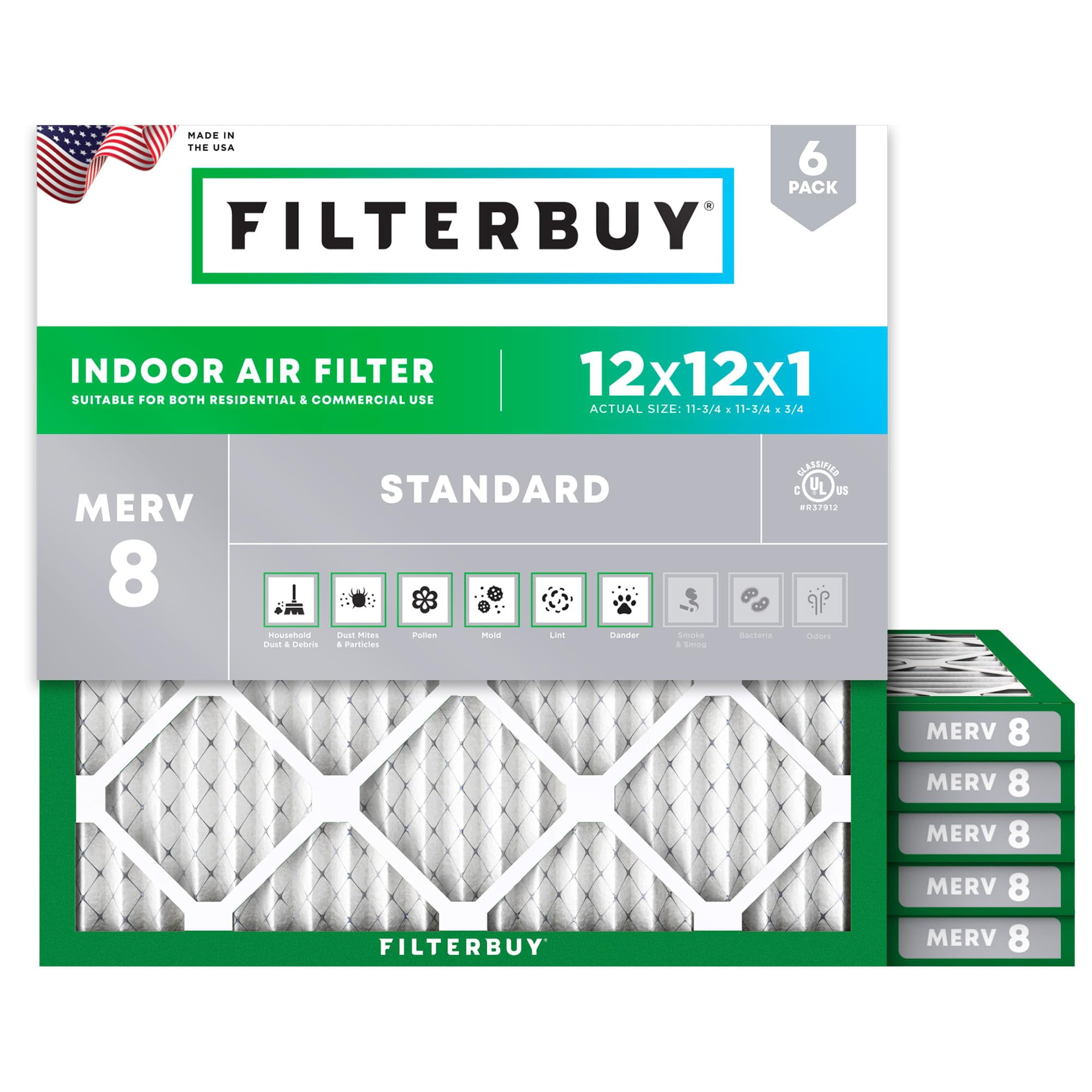 Filtro De Aire Filterbuy Merv 8 12 X 12 X 1 (paquete De 6) Dust Defense