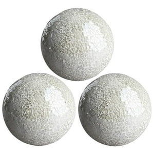 Genérico - Las Bolas De La Esfera De Mosaico Fijaron Bolas Para El Hogar Para La Mesa De Café Decoración Sala De Estar Plateado Blanco 3 Unids