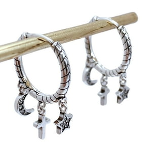 Nordvik London - Aros Argolla Tallada, Dijes Estrella, Cruz Y Luna, Circonitas Y Plata 925