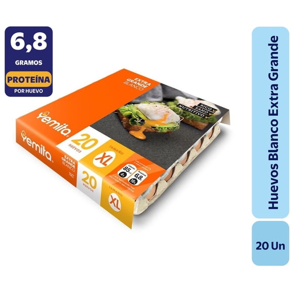 Huevos Tradicionales Extra Grande Blanco, 20 Un