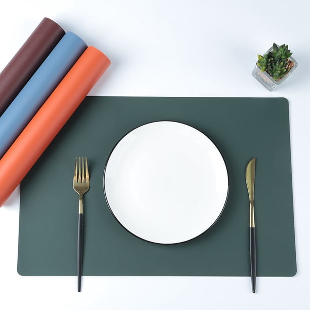 XmhyTop Juego de 4 Manteles Individuales de Piel Sintética, Impermeables, Fáciles de Limpiar, Resistentes al Calor y Antideslizantes para Uso Interior y Exterior, 45*30cm, Estilo B, Verde