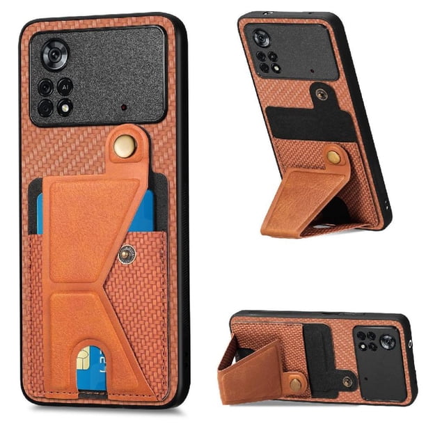 Funda Resistente para Xiaomi Poco X4 Pro 5G con Tarjetero y Soporte, Diseño Magnético Marrón
