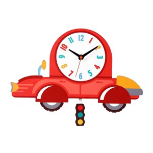 Magideal - Reloj De Pared De Dibujos Animados Para Dormitorio De Niños, Lindo, Silencioso, Sin Tic-Tac, Con Péndulo, Reloj De Madera, Creativo Para Guardería, Es Coche