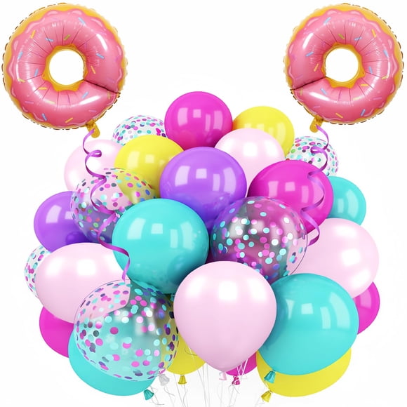 Globos zheiuyjie 12 pulgadas multicolores – Kit de fiesta con casa de gato y donas