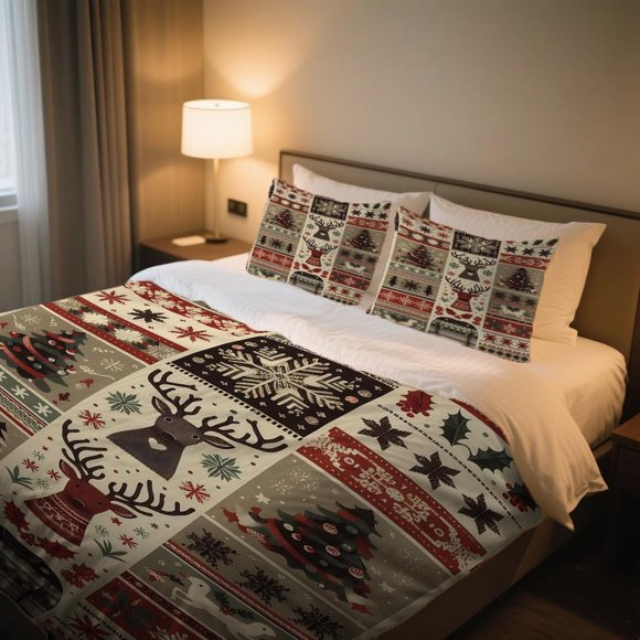 Festive Sweater Duvet Cover Set Vintage Cartoon Print Breathable Polyester