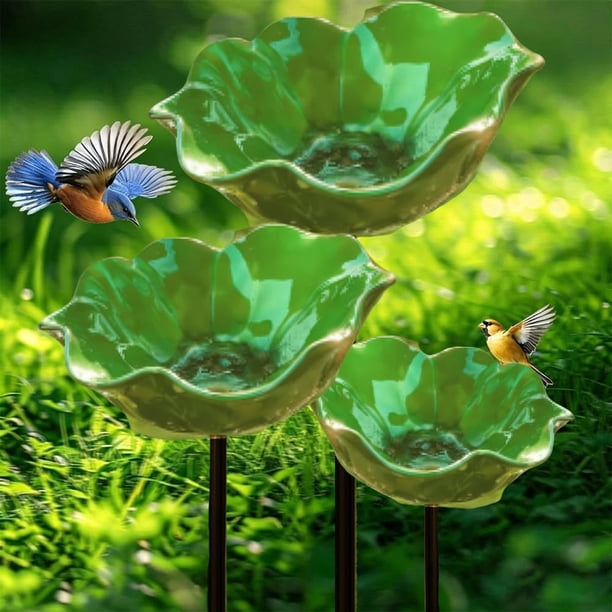 Estacas jardín flor metal baño abejas cuenco agua pájaros estación riego polinizadores 3 uds rojo