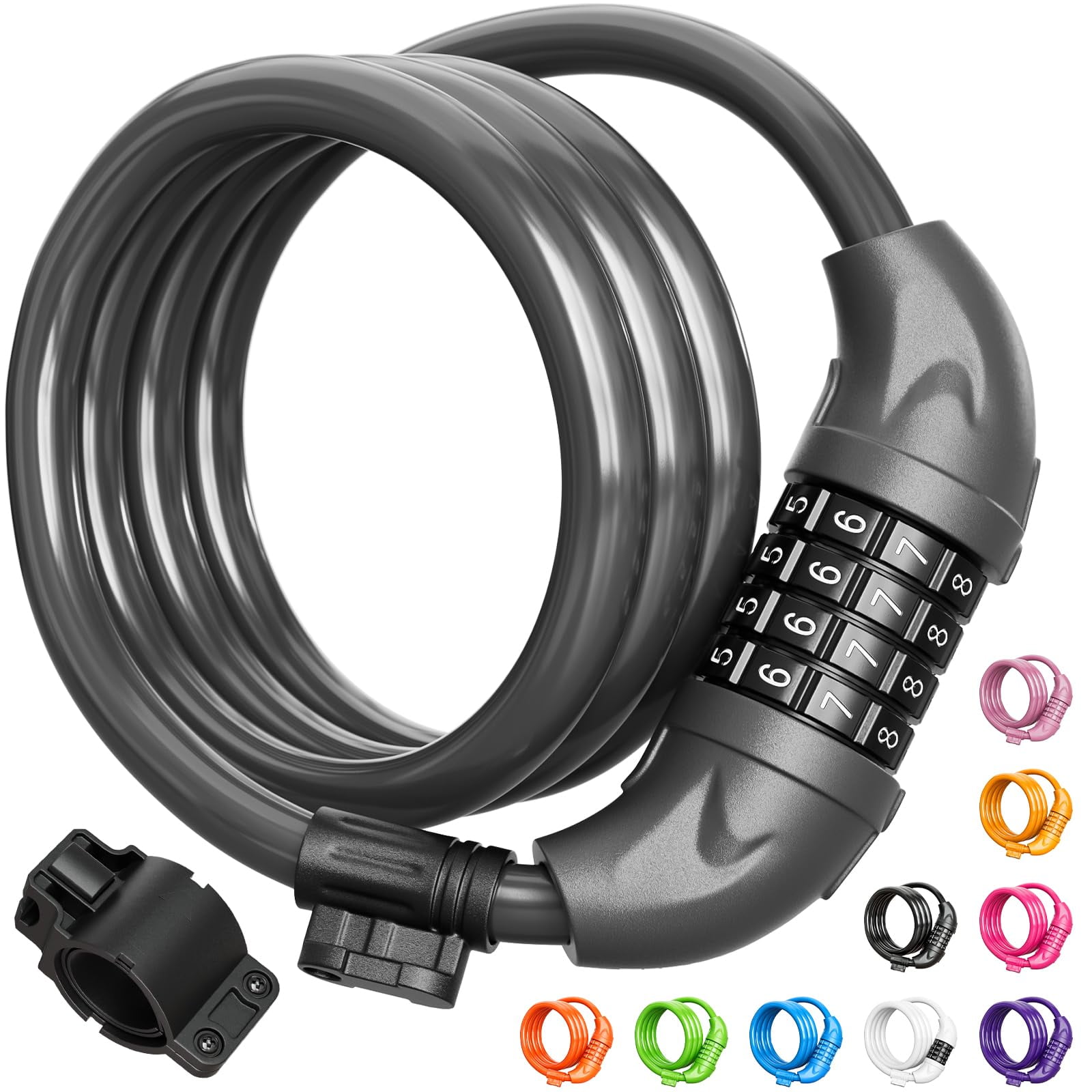 Candado Para Bicicleta Titanker, Cable De 1,2 Cm X 1,2 M, Combinación, Gris