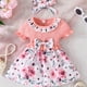 thumbnail image 1 of Baby Girls Cute Casual Ruffled Stitching Flower Ribbed Dress & Bow Headband Set For Summer Holiday, 1 of 5