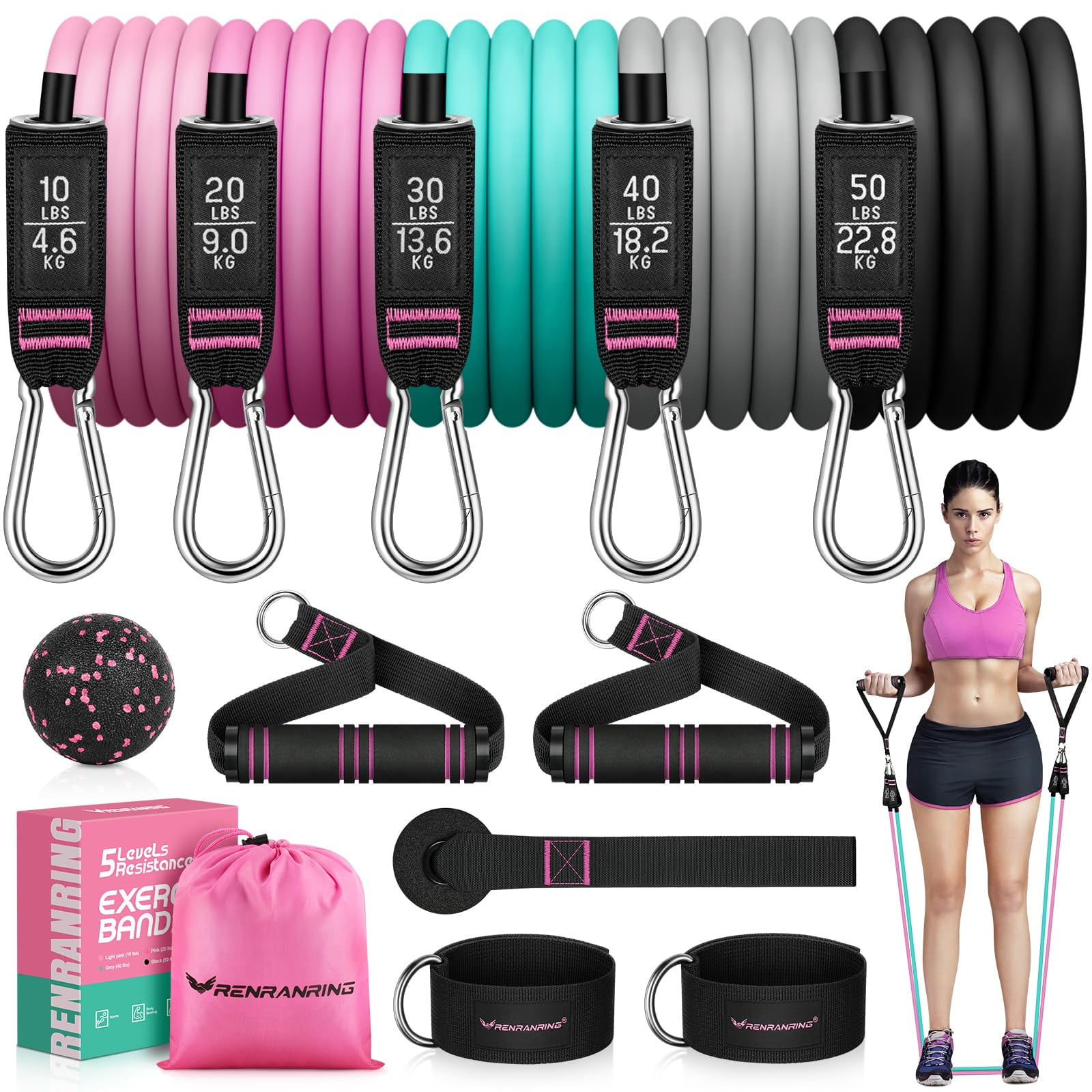Set De Ejercicios Resistance Bands Renranring De 150 Libras Con Asas