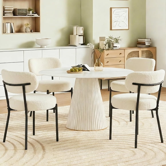 Juego de 4 sillas de comedor DUMOS, estilo moderno de mediados de siglo, beige