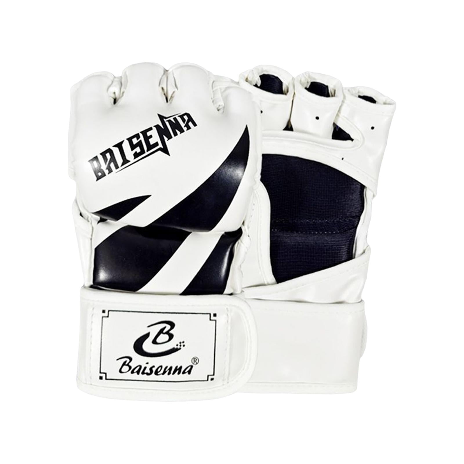 Ioensy - Guantes Mma Medio Dedo Entrenamiento Guantes De Boxeo Envolturas De Mano Guantes De Kick Boxing Blanco Negro