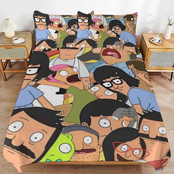 Juego de funda nórdica de Bob's Burgers, juego de ropa de cama de 3 piezas, juego de funda nórdica decorativa