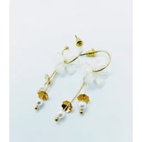 Elbauldejuma - Aros Estilo Coreano Flor Blanca Cristal Dorado Mujeres Niñas