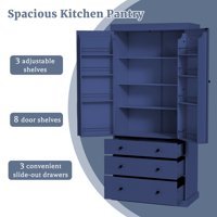 M&Ms - [Assembly Video Provided]Topmax 77Inch Farmhouse Kitchen Pantry, Freestanding Tall Cupboard Storage Cabinet With 3 Adjustable Shelves, 8 Door Shelves, 3 Drawers For Kitchen, Dining Room, Blue