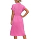 thumbnail image 2 of Vestido informal de manga corta para mujer con cuello camisero, color liso, cintura apretada, diseño de botones en forma de A, 2 of 5