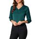 thumbnail image 1 of INSPIRE CHIC Blusa de Satén para Mujer Casual Sólida de Manga Larga con Cuello en V Camisas XS Azul Verde, 1 of 8