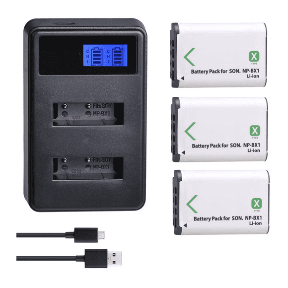 3 Baterías NP-BX1 + Cargador Doble BC-CSXB Alternativo Sony