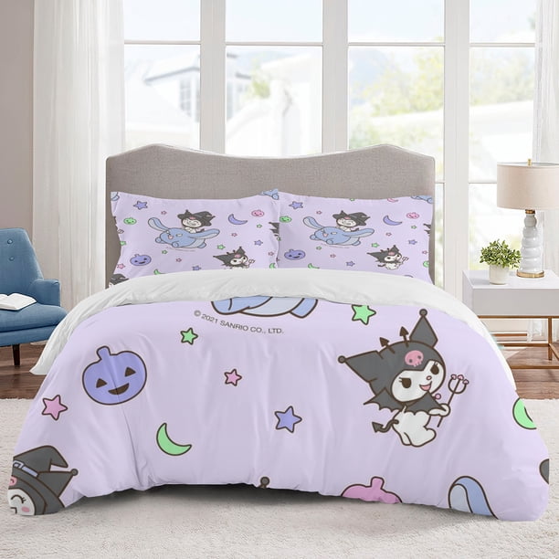 Kuromi Bedding Sets Cartoon Duvet Cover Lightweight 3 Piece Bet Sets for Kids Boys Girls