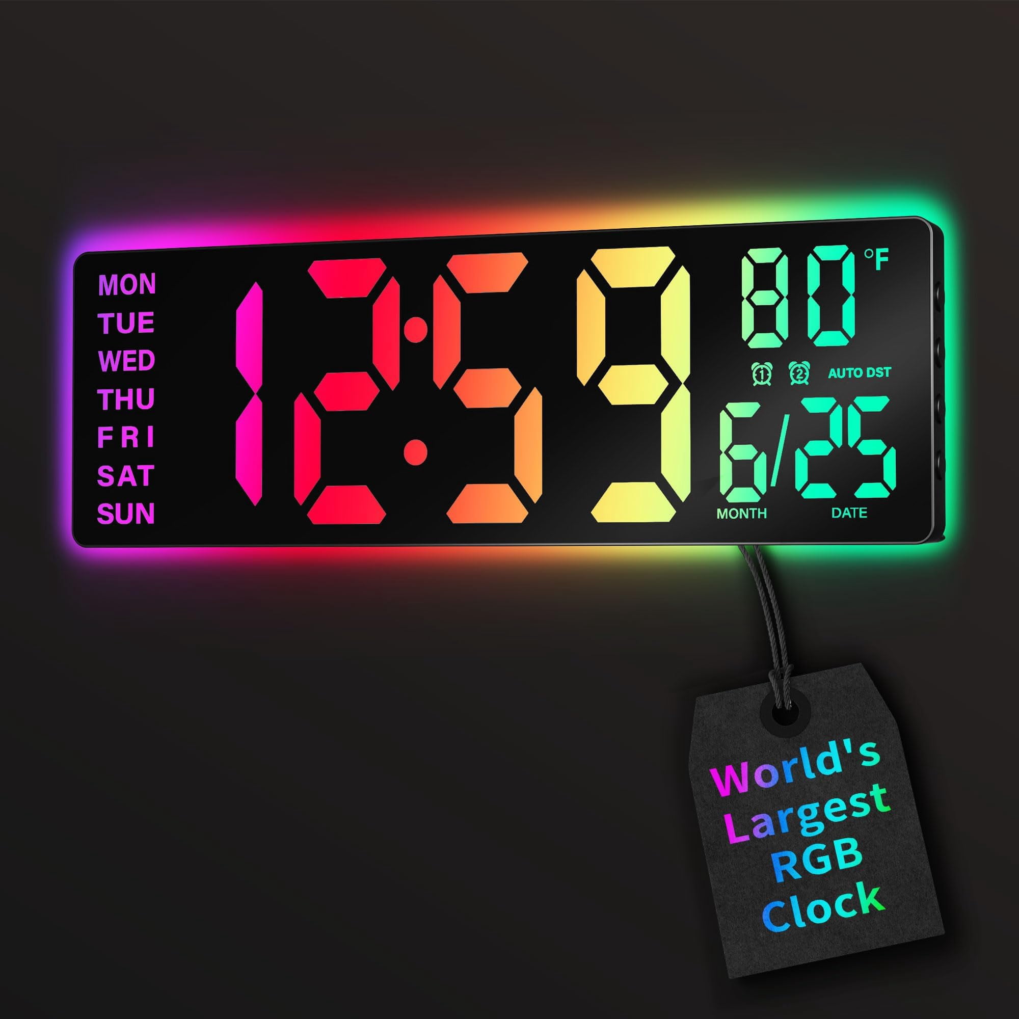 Reloj De Pared Easyera Digital Grande De 16,5 Pulgadas Con Mando A Distancia