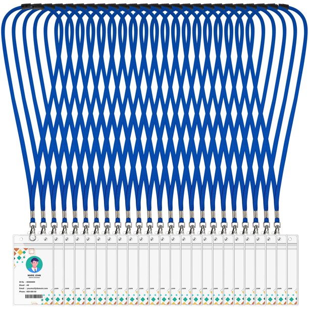 WEZEBEL Paquete de 24 lanyards azules con porta gafetes verticales, lanyards suaves de poliéster par