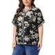 thumbnail image 4 of Agnes Orinda Camisas de Mujer Tallas Grandes Estampado Floral Botón Cuello en V Manga Corta Elegante Tops 2X Negro, 4 of 6