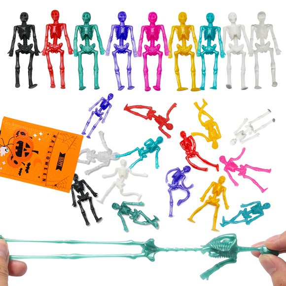 Juguetes esqueleto JOICEE de Halloween elásticos, 24 piezas, colores surtidos
