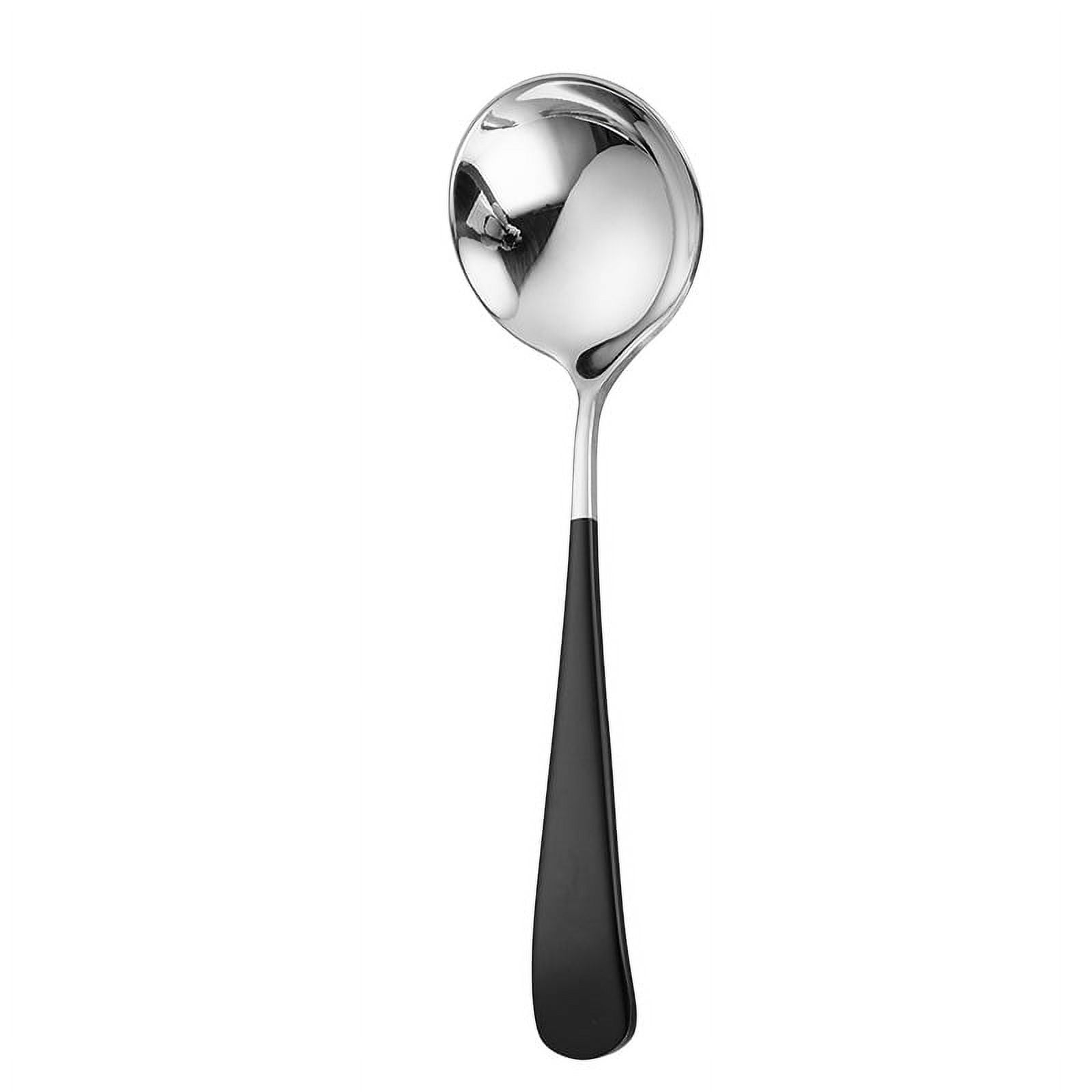 Xmhytop 4 Piezas Cucharas Redondas De Acero Inoxidable Plateado Negro, 15.8*4.3cm - Ideal Para Sopas, Guisos Y Servicio Elegante En Hogar Y Restaurantes
