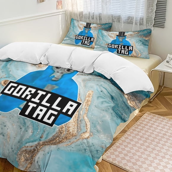 Blue Gold Gorilla Tag Comforter Set Soft 3 Pcs Twin Bedding Sets Thicken for All Season