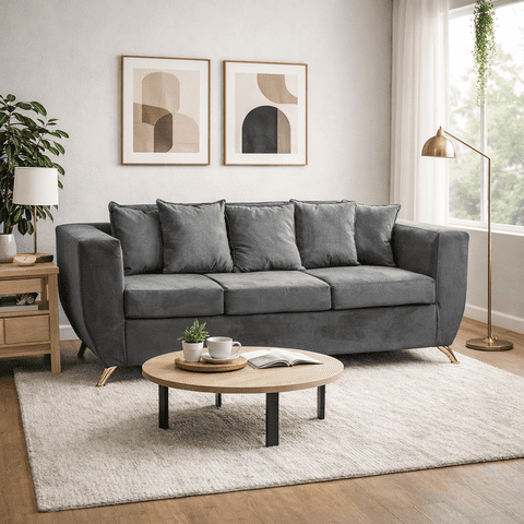 Focus - Sofá Napoli 3 Cuerpos Felpa Gris